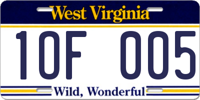 WV license plate 1OF005