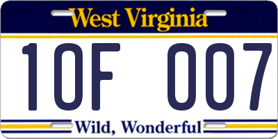 WV license plate 1OF007