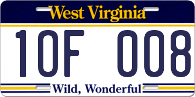 WV license plate 1OF008