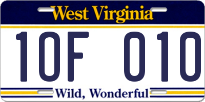 WV license plate 1OF010