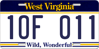 WV license plate 1OF011