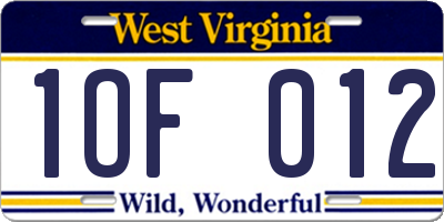 WV license plate 1OF012