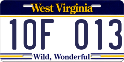 WV license plate 1OF013