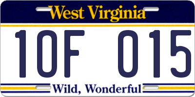 WV license plate 1OF015