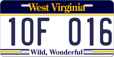 WV license plate 1OF016