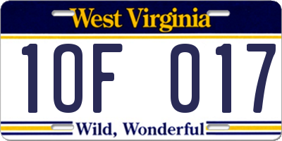 WV license plate 1OF017