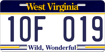 WV license plate 1OF019