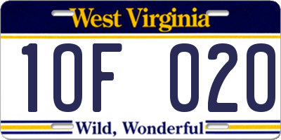 WV license plate 1OF020
