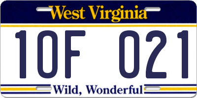 WV license plate 1OF021
