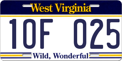 WV license plate 1OF025