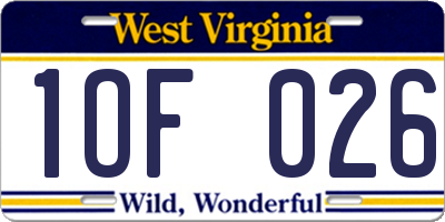 WV license plate 1OF026