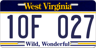 WV license plate 1OF027
