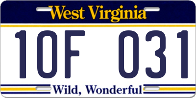 WV license plate 1OF031
