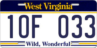 WV license plate 1OF033