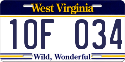 WV license plate 1OF034