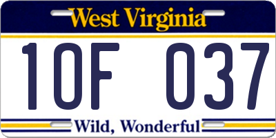 WV license plate 1OF037