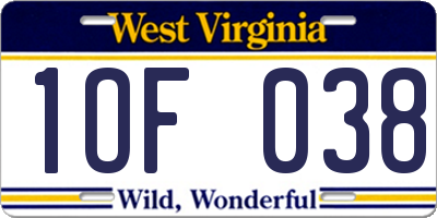 WV license plate 1OF038