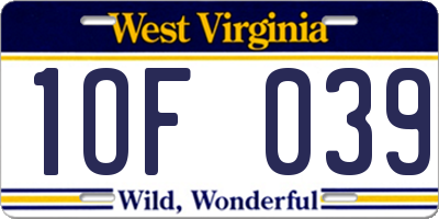 WV license plate 1OF039