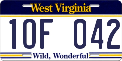 WV license plate 1OF042