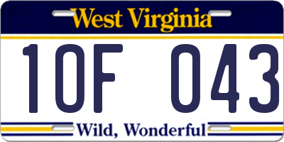WV license plate 1OF043