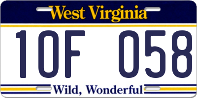 WV license plate 1OF058