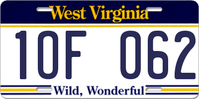 WV license plate 1OF062