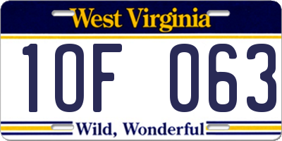 WV license plate 1OF063