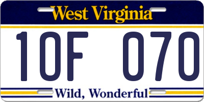 WV license plate 1OF070