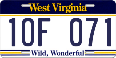 WV license plate 1OF071