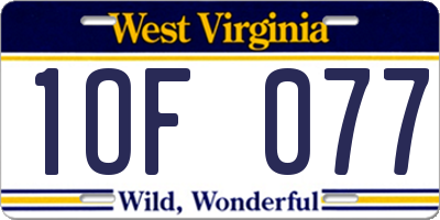 WV license plate 1OF077