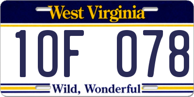 WV license plate 1OF078