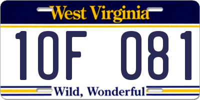 WV license plate 1OF081
