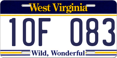 WV license plate 1OF083
