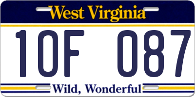 WV license plate 1OF087