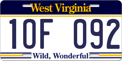 WV license plate 1OF092