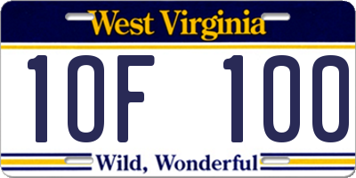 WV license plate 1OF100
