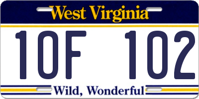WV license plate 1OF102