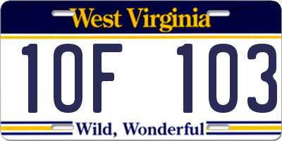 WV license plate 1OF103