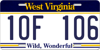 WV license plate 1OF106