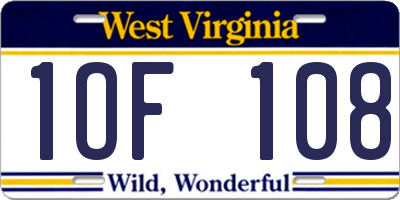 WV license plate 1OF108