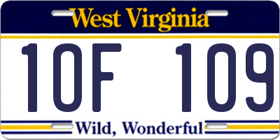 WV license plate 1OF109
