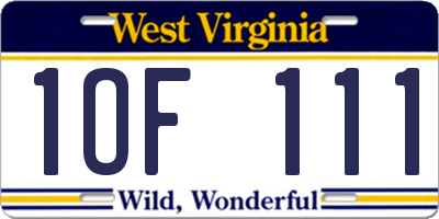 WV license plate 1OF111