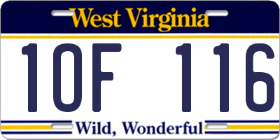 WV license plate 1OF116