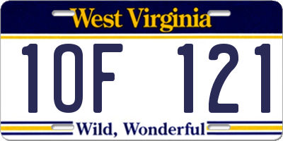 WV license plate 1OF121