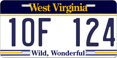 WV license plate 1OF124
