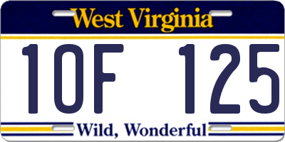 WV license plate 1OF125