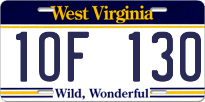 WV license plate 1OF130