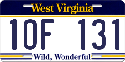 WV license plate 1OF131