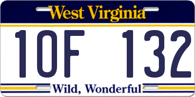 WV license plate 1OF132
