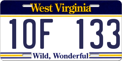 WV license plate 1OF133